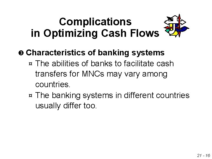 Complications in Optimizing Cash Flows Characteristics of banking systems The abilities of banks to