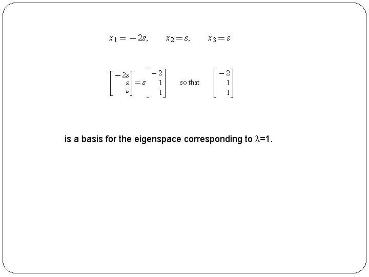 is a basis for the eigenspace corresponding to λ=1. 