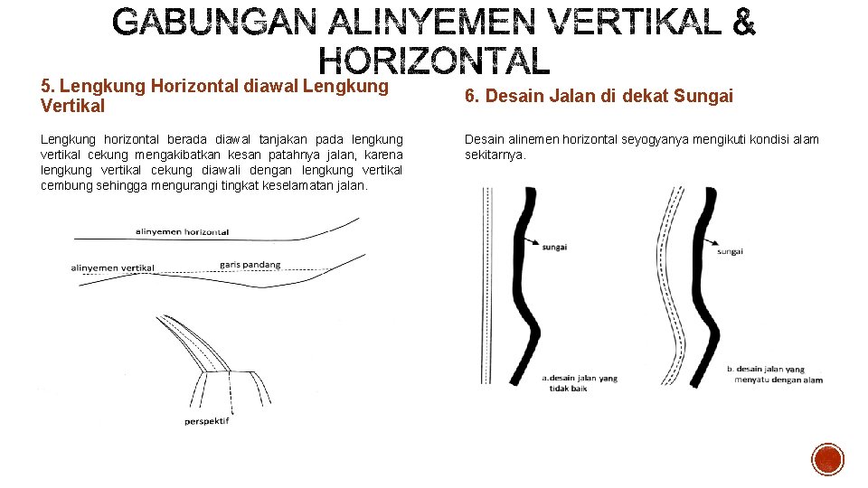5. Lengkung Horizontal diawal Lengkung Vertikal Lengkung horizontal berada diawal tanjakan pada lengkung vertikal