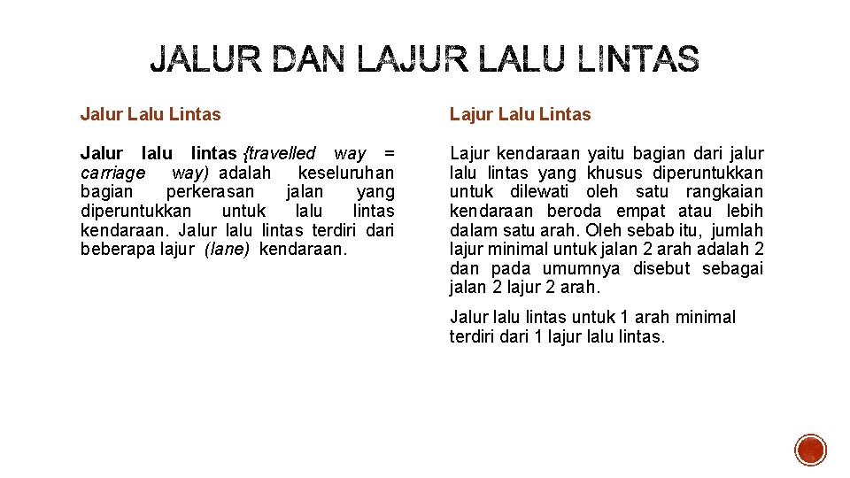 Jalur Lalu Lintas Lajur Lalu Lintas Jalur lalu lintas {travelled way = carriage way)