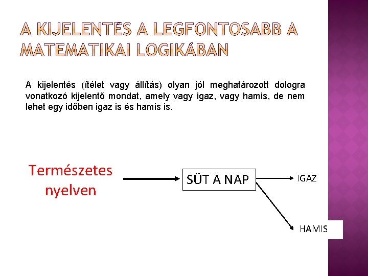 A kijelentés (ítélet vagy állítás) olyan jól meghatározott dologra vonatkozó kijelentő mondat, amely vagy