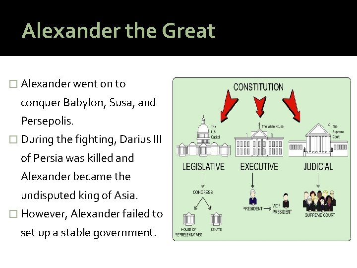 Alexander the Great � Alexander went on to conquer Babylon, Susa, and Persepolis. �