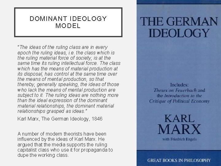 DOMINANT IDEOLOGY MODEL “The ideas of the ruling class are in every epoch the