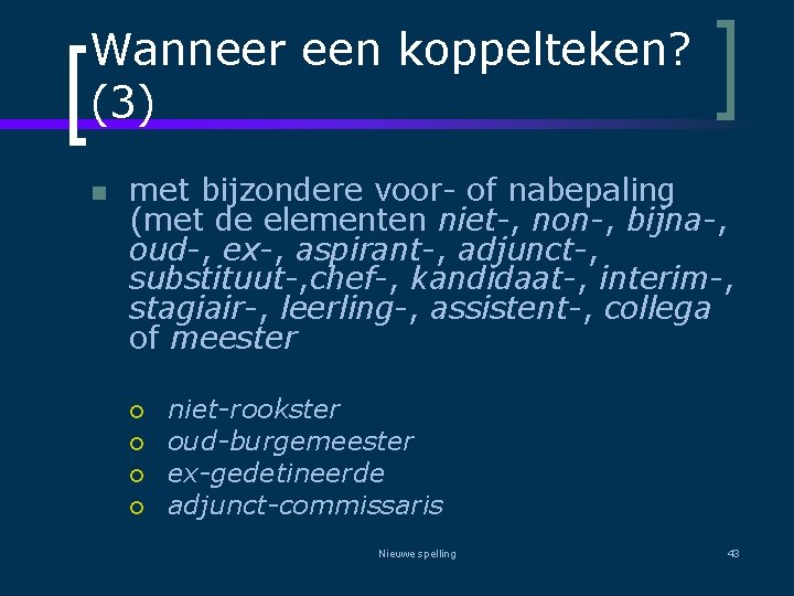 Wanneer een koppelteken? (3) n met bijzondere voor- of nabepaling (met de elementen niet-,