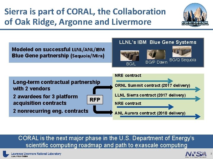 Sierra is part of CORAL, the Collaboration of Oak Ridge, Argonne and Livermore LLNL’s