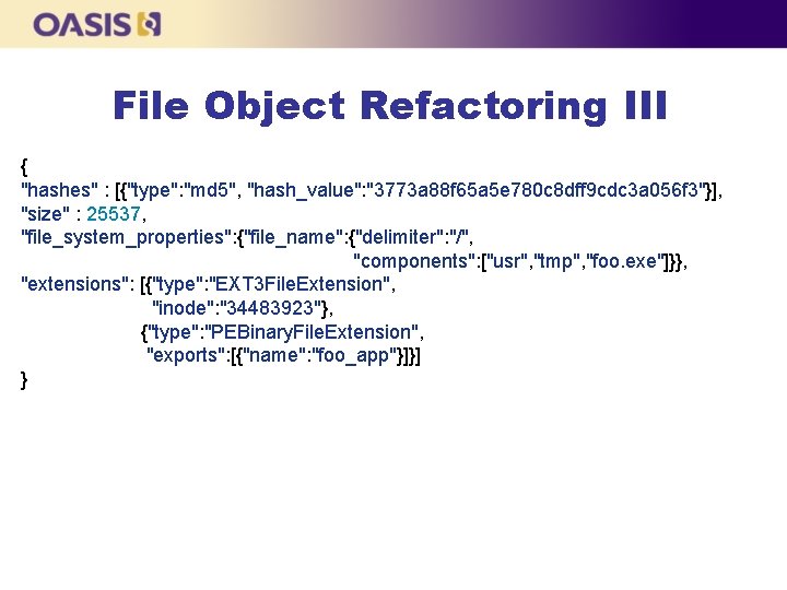 File Object Refactoring III { "hashes" : [{"type": "md 5", "hash_value": "3773 a 88