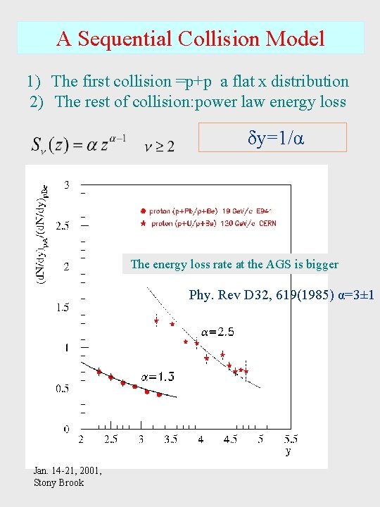 A Sequential Collision Model 1) The first collision =p+p a flat x distribution 2)