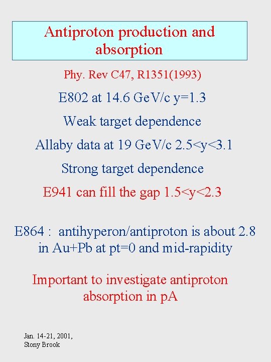 Antiproton production and absorption Phy. Rev C 47, R 1351(1993) E 802 at 14.