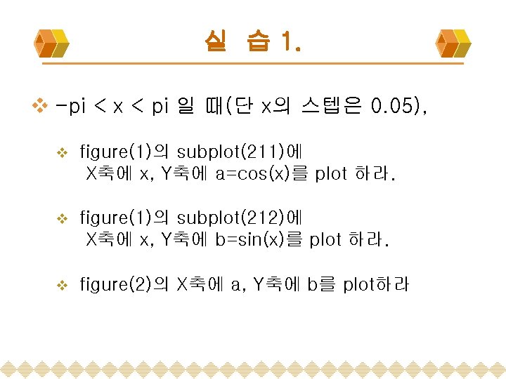 실 습 1. v -pi < x < pi 일 때(단 x의 스텝은 0.