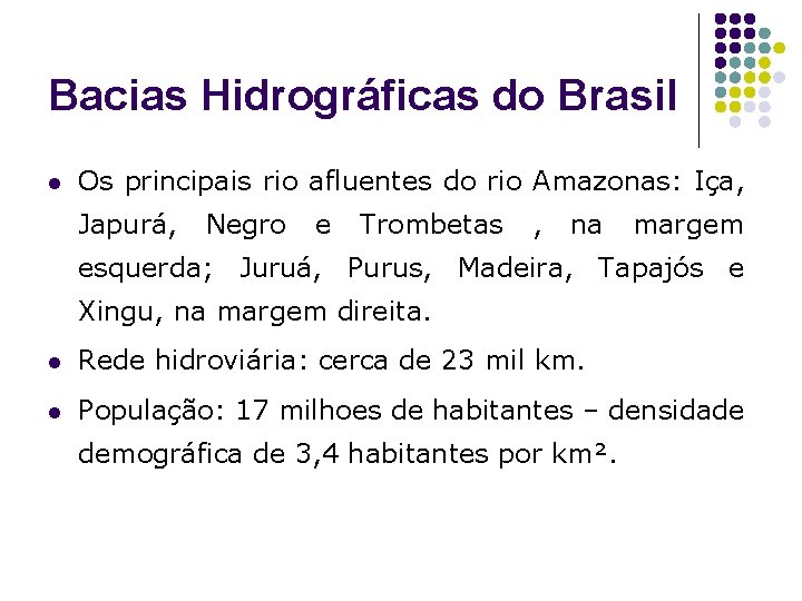 Bacias Hidrográficas do Brasil l Os principais rio afluentes do rio Amazonas: Iça, Japurá,