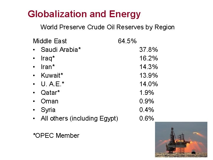 Globalization and Energy World Preserve Crude Oil Reserves by Region Middle East 64. 5%