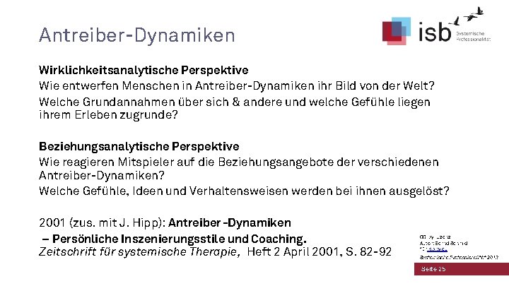 Antreiber-Dynamiken Wirklichkeitsanalytische Perspektive Wie entwerfen Menschen in Antreiber-Dynamiken ihr Bild von der Welt? Welche