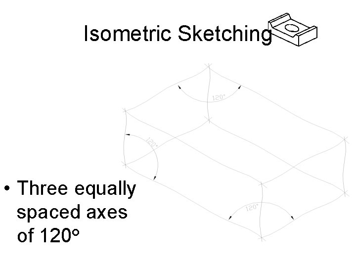 Isometric Sketching • Three equally spaced axes of 120° 