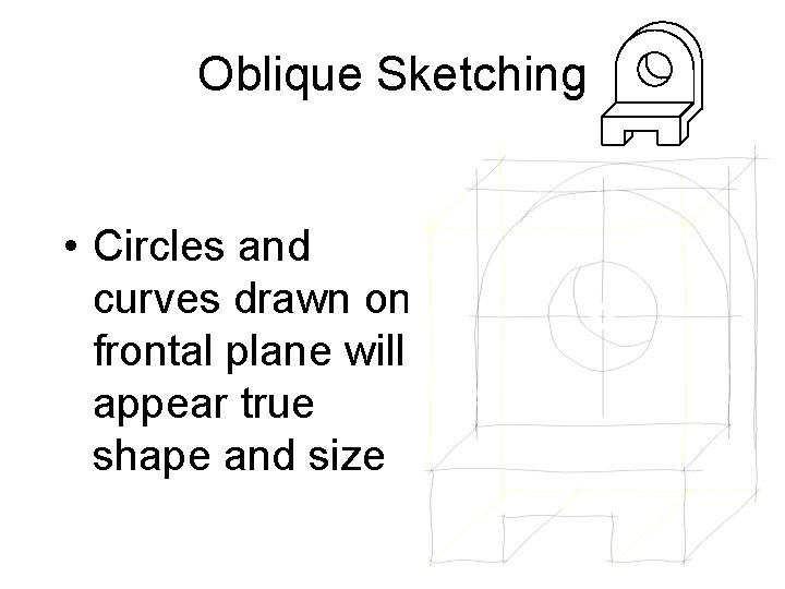 Oblique Sketching • Circles and curves drawn on frontal plane will appear true shape