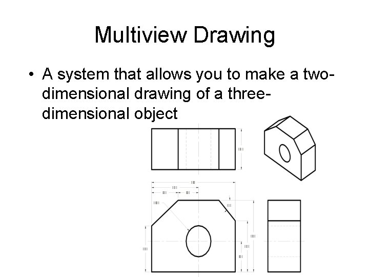 Multiview Drawing • A system that allows you to make a twodimensional drawing of