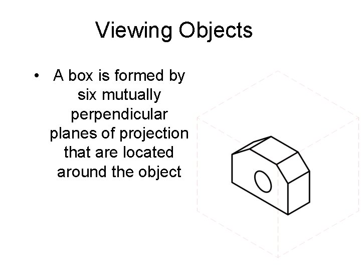 Viewing Objects • A box is formed by six mutually perpendicular planes of projection