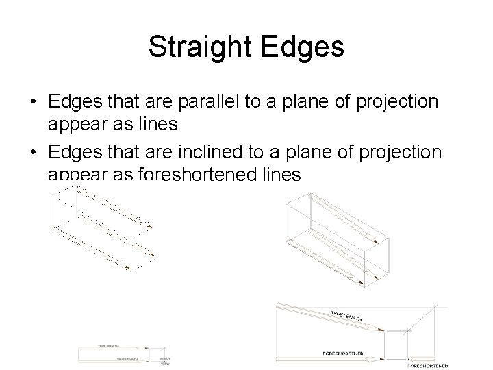 Straight Edges • Edges that are parallel to a plane of projection appear as