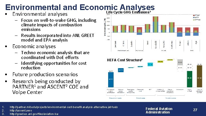 Environmental and Economic Analyses Life Cycle GHG Emissions • Environmental analyses 3 – Focus