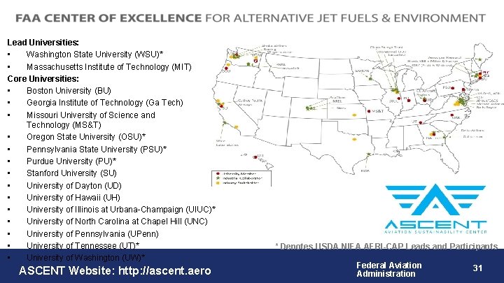 Lead Universities: • Washington State University (WSU)* • Massachusetts Institute of Technology (MIT) Core