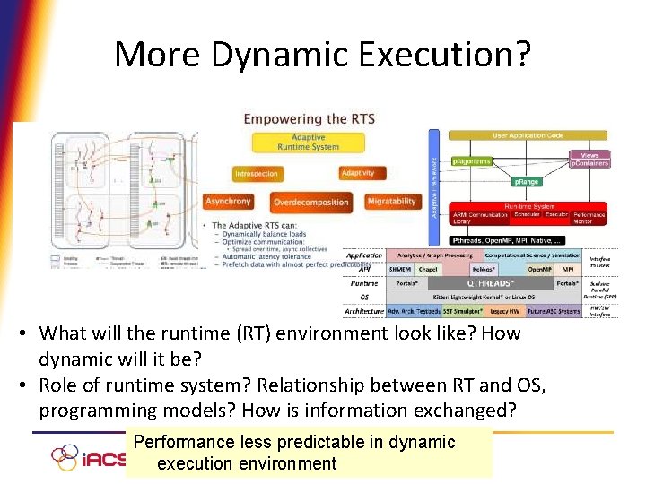 More Dynamic Execution? • What will the runtime (RT) environment look like? How dynamic