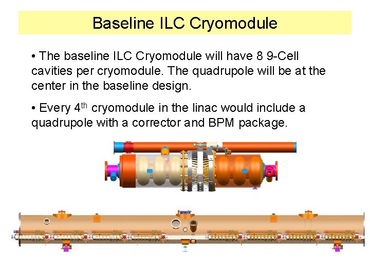 Baseline ILC Cryomodule • The baseline ILC Cryomodule will have 8 9 -Cell cavities