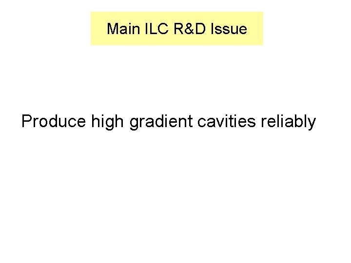 Main ILC R&D Issue Produce high gradient cavities reliably 