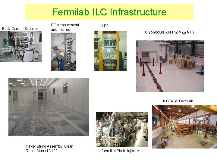 Fermilab ILC Infrastructure Eddy Current Scanner RF Measurement and Tuning LLRF Cryomodule Assembly @