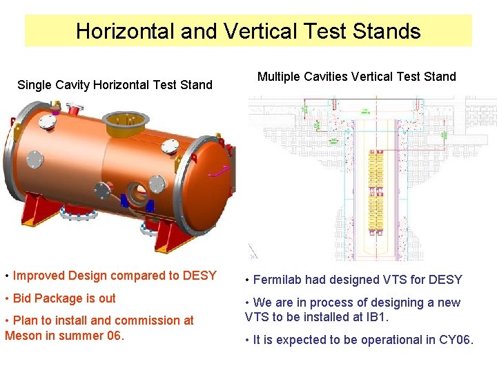 Horizontal and Vertical Test Stands Single Cavity Horizontal Test Stand Multiple Cavities Vertical Test