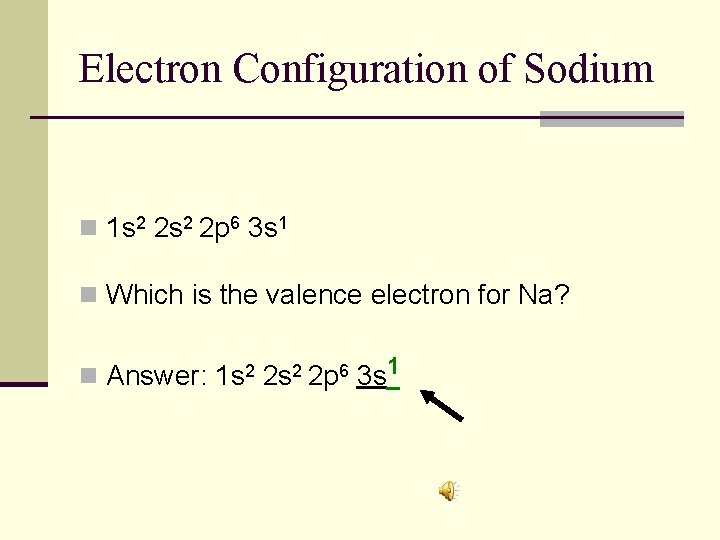 Electron Configuration of Sodium n 1 s 2 2 p 6 3 s 1