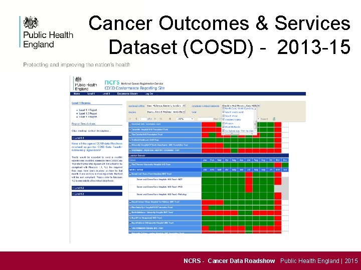 Cancer Outcomes & Services Dataset (COSD) - 2013 -15 NCRS - Cancer Data Roadshow