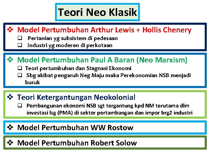 Teori Neo Klasik v Model Pertumbuhan Arthur Lewis + Hollis Chenery q Pertanian yg