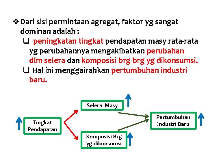 v Dari sisi permintaan agregat, faktor yg sangat dominan adalah : q peningkatan tingkat