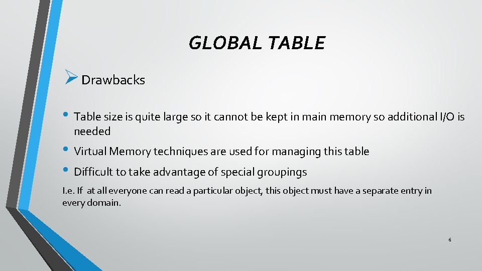 GLOBAL TABLE Ø Drawbacks • Table size is quite large so it cannot be
