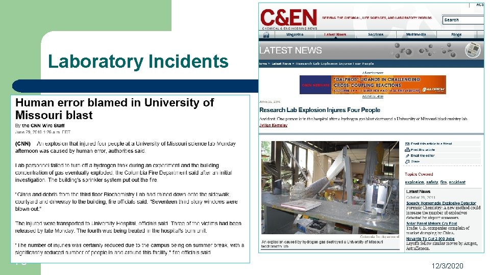 Laboratory Incidents l 10 Univ. of Missouri 12/3/2020 