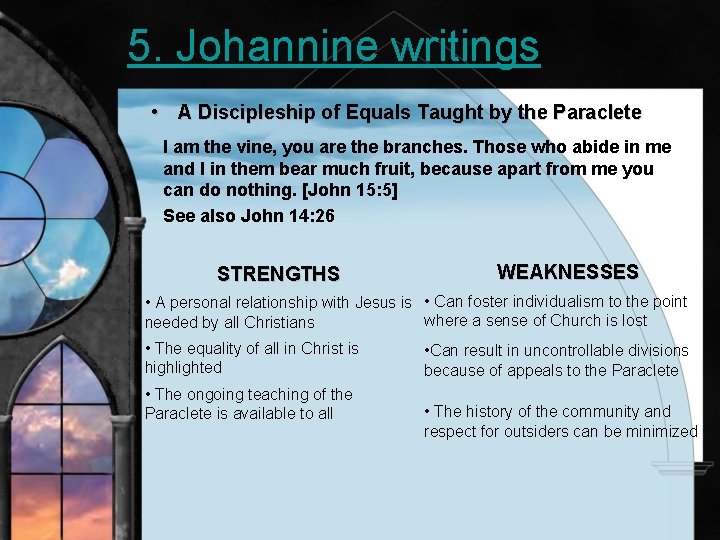 5. Johannine writings • A Discipleship of Equals Taught by the Paraclete I am