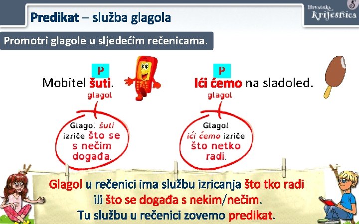 Predikat – služba glagola Promotri glagole u sljedećim rečenicama. Mobitel šuti. Ići ćemo na