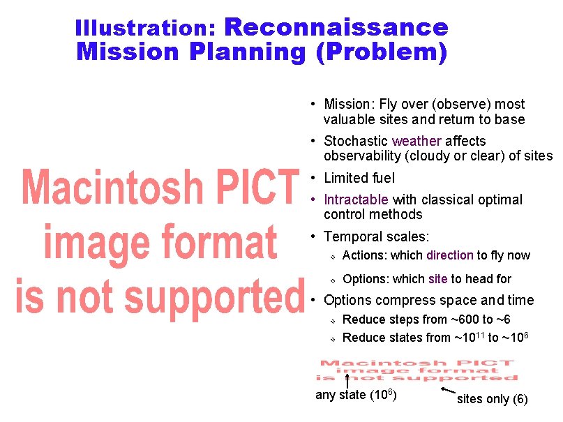 Illustration: Reconnaissance Mission Planning (Problem) • Mission: Fly over (observe) most valuable sites and