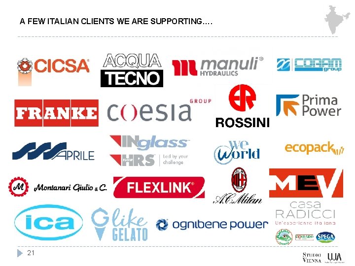 A FEW ITALIAN CLIENTS WE ARE SUPPORTING…. 21 