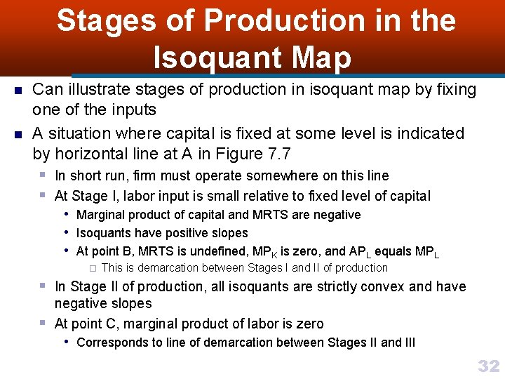 Stages of Production in the Isoquant Map n n Can illustrate stages of production