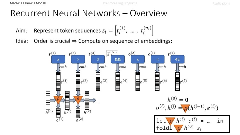 Machine Learning Models Preprocessing Programs Applications Recurrent Neural Networks – Overview x > &&