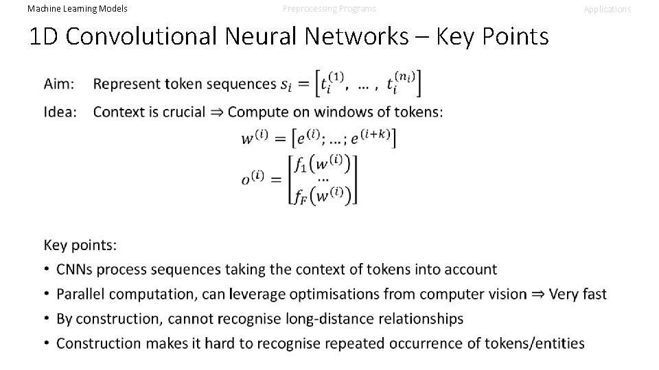 Machine Learning Models Preprocessing Programs 1 D Convolutional Neural Networks – Key Points Applications