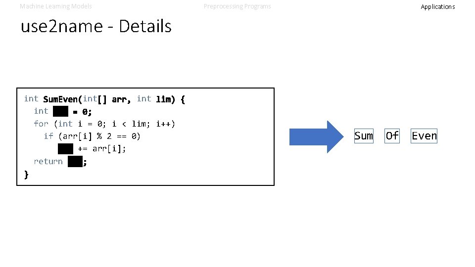 Machine Learning Models Preprocessing Programs Applications use 2 name - Details int int for