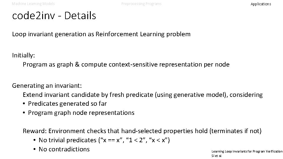 Machine Learning Models Preprocessing Programs Applications code 2 inv - Details Loop invariant generation