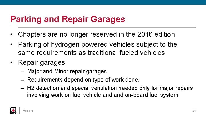 Parking and Repair Garages • Chapters are no longer reserved in the 2016 edition