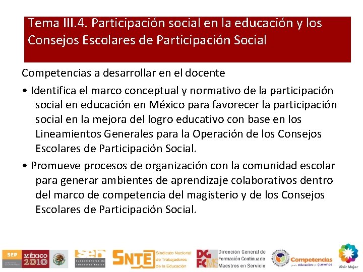 Tema III. 4. Participación social en la educación y los Consejos Escolares de Participación