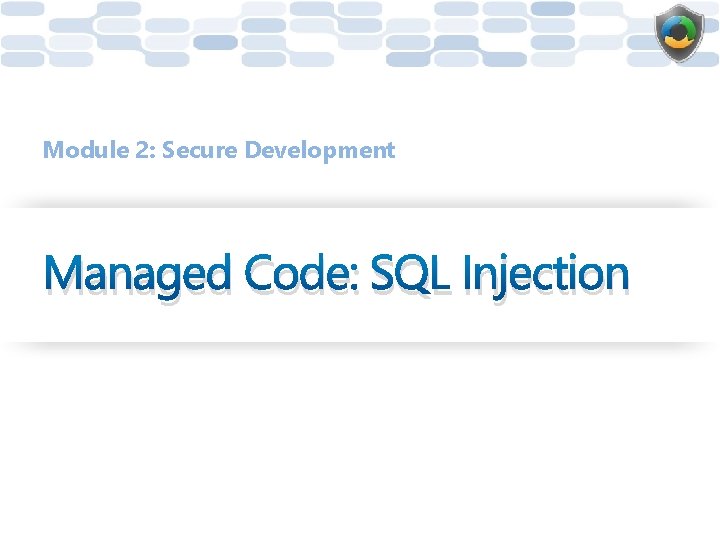 Module 2: Secure Development Managed Code: SQL Injection 