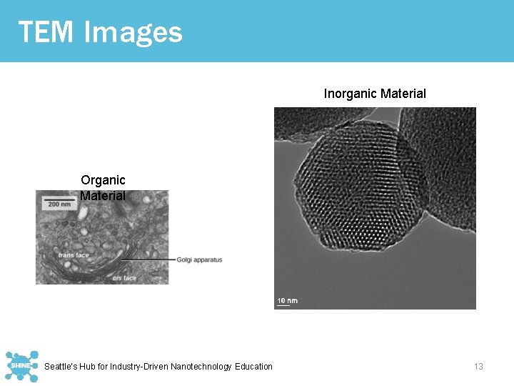 TEM Images Inorganic Material Organic Material Seattle’s Hub for Industry-Driven Nanotechnology Education 13 