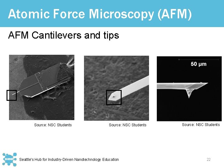 Atomic Force Microscopy (AFM) AFM Cantilevers and tips Source: NSC Students Seattle’s Hub for