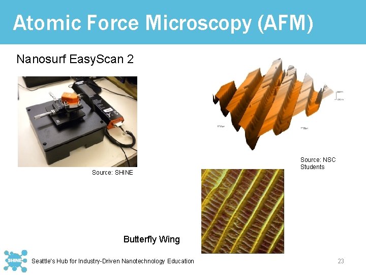 Atomic Force Microscopy (AFM) Nanosurf Easy. Scan 2 Source: SHINE Source: NSC Students Butterfly
